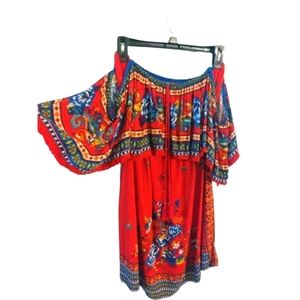 Flying TomatoTunic/Mini Dress Off Shoulder Festive Cultural Colorful Aztec M